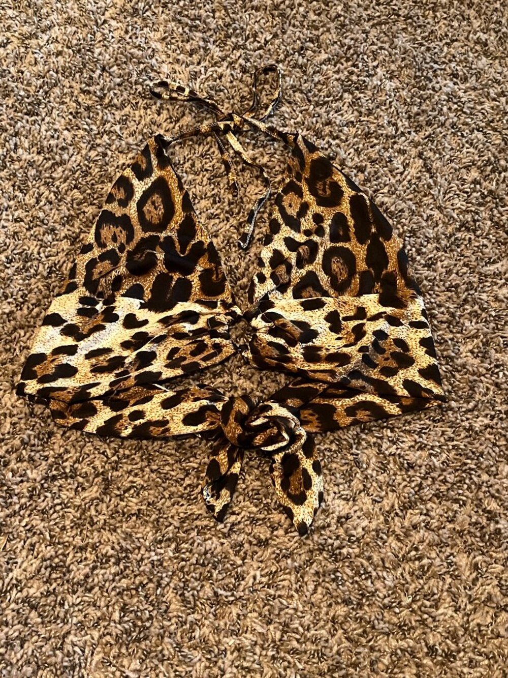 SHEIN Leopard Print Tie Front Halter Crop Top Size M